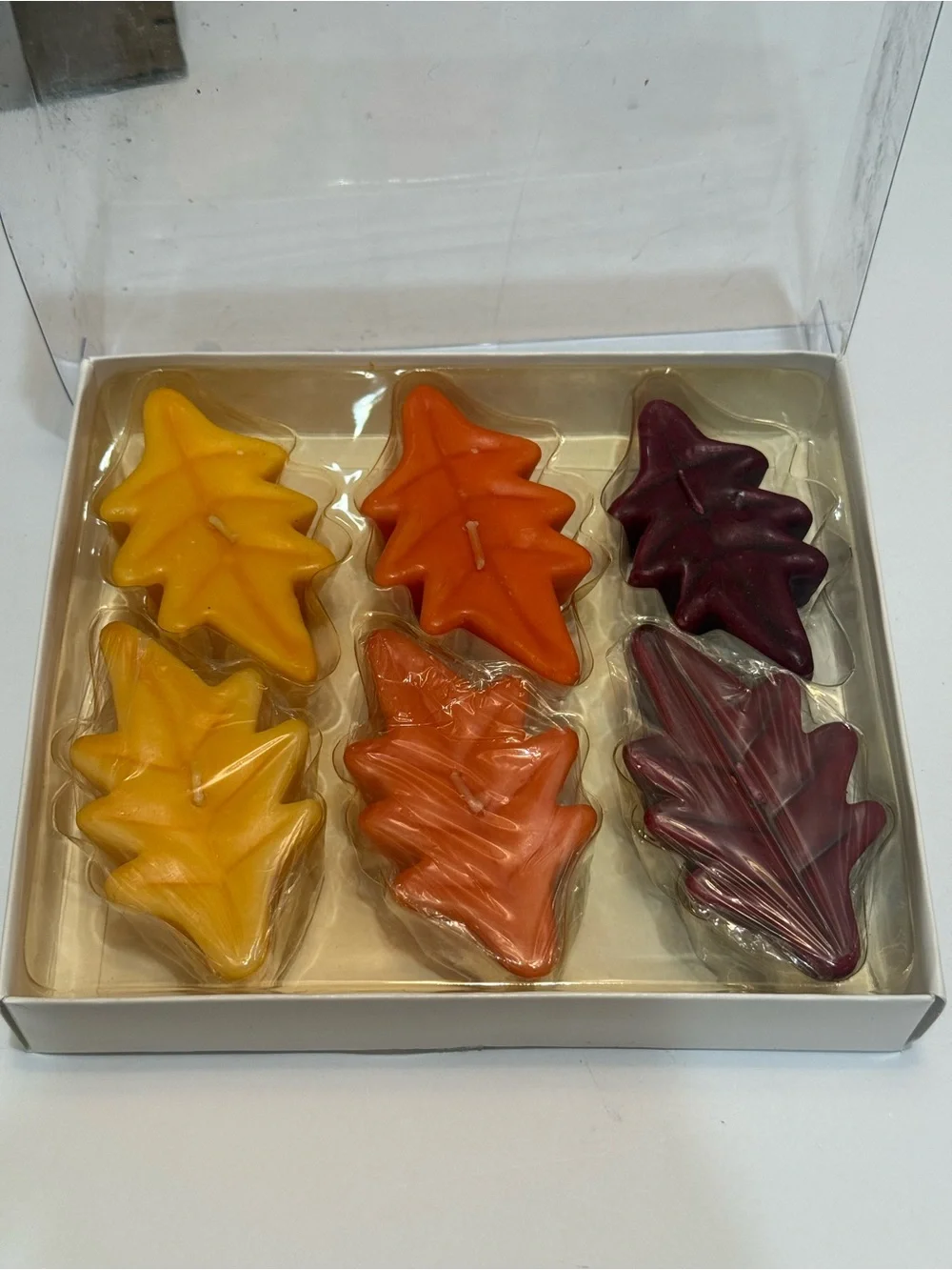 Vintage Hallmark Autumn Leaves Floating Candles Set of 6 Fall Thanksgiving NIB